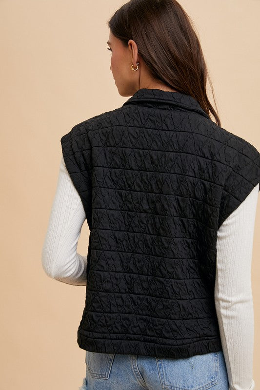 Annie Wear Texture Quilted Snap Down Vest Coat - Sydney So Sweet