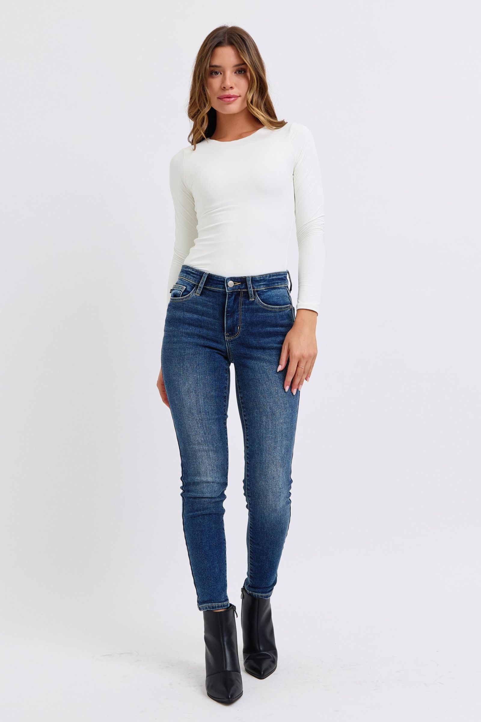 Judy Blue Full Size Mid-Rise Waist Skinny Jeans with Pockets - Sydney So Sweet