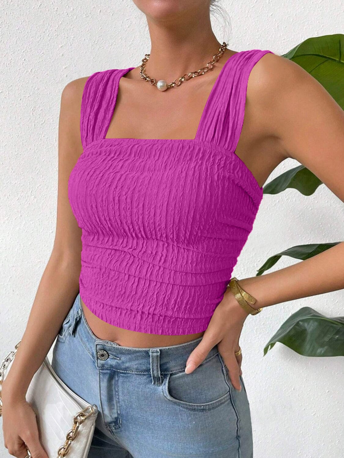 Textured Square Neck Wide Strap Tank - Sydney So Sweet