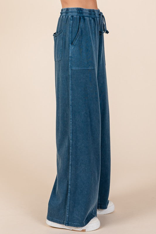 Mittoshop Mineral Wash French Terry Drawstring Wide Leg Pants - Sydney So Sweet