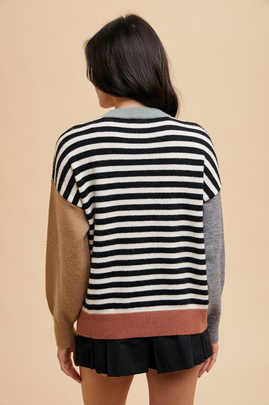 Annie Wear Striped Color Block Round Neck Sweater - Sydney So Sweet