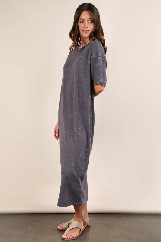 VERY J Plus Size Mineral Washed Casual Comfy Midi Dress - Sydney So Sweet