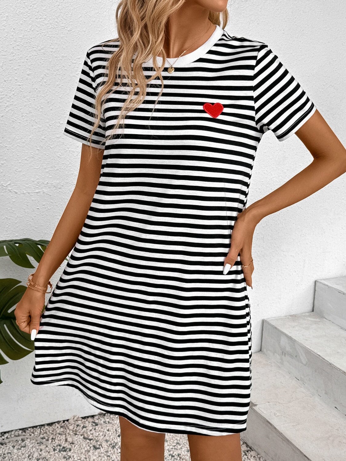 Striped Round Neck Short Sleeve Dress - Sydney So Sweet