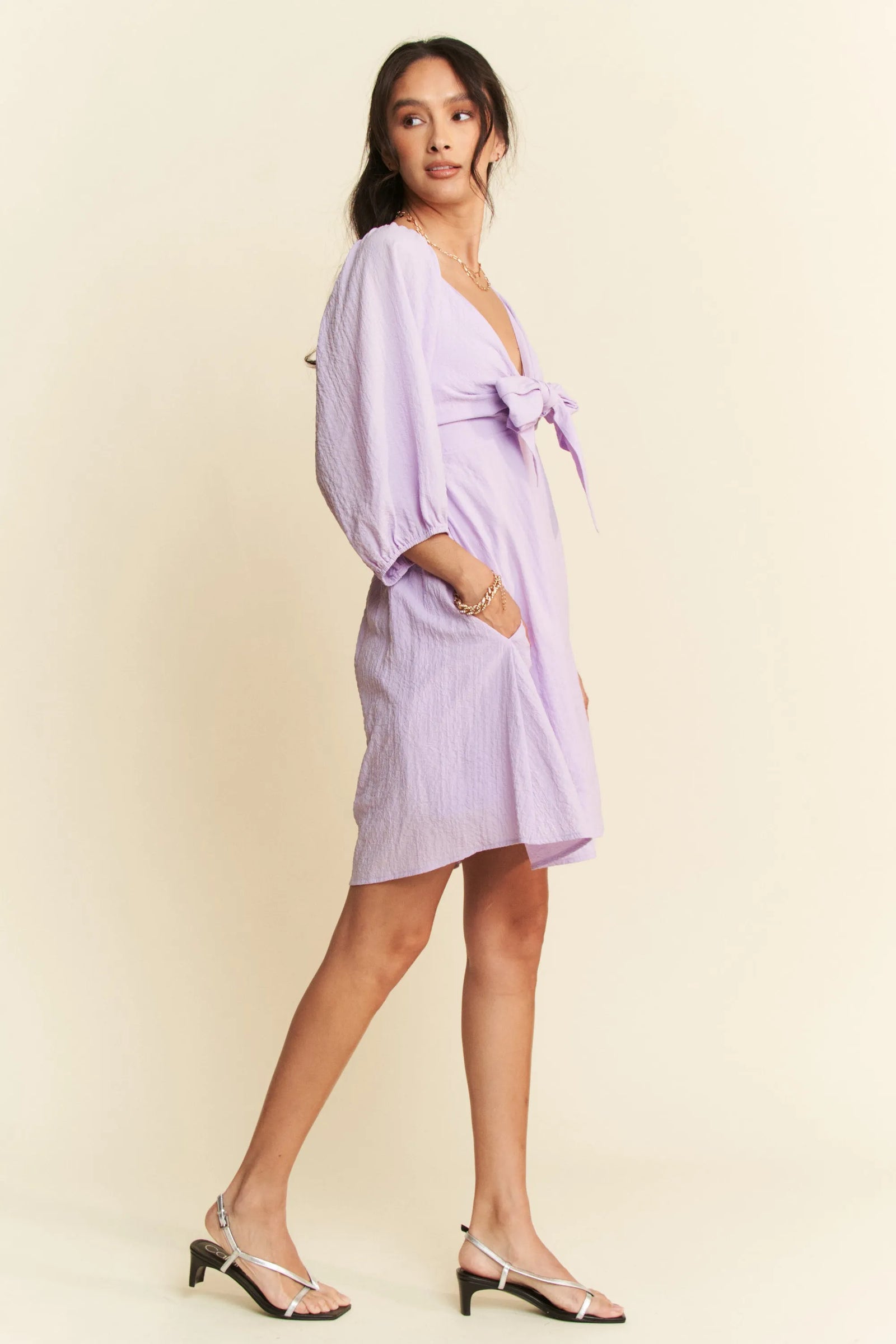 Davi & Dani Self-Tie Puff Sleeve Smocking Open Back Mini Dress - Sydney So Sweet