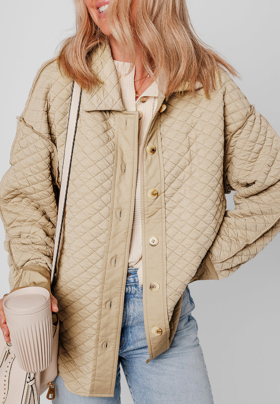 Exposed Seam Collared Neck Button Up Shacket - Sydney So Sweet