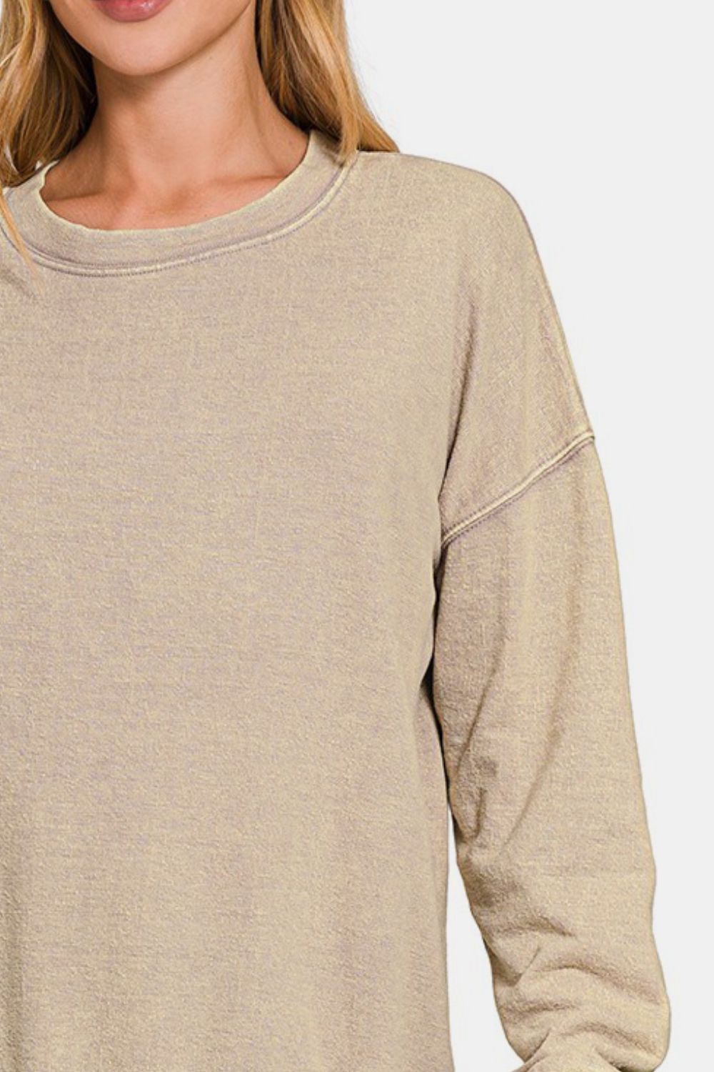 Zenana Washed Round Neck Dropped Shoulder Sweatshirt - Sydney So Sweet