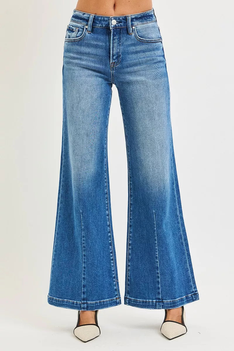 RISEN Full Size Mid Rise Wide Leg Jeans with Flared Look Plus Size - Sydney So Sweet