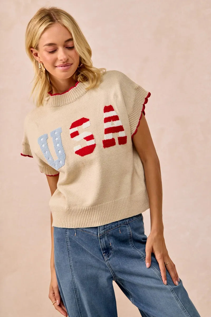 BiBi USA Patchwork Sweater Vest Top With Contrast Detail - Sydney So Sweet