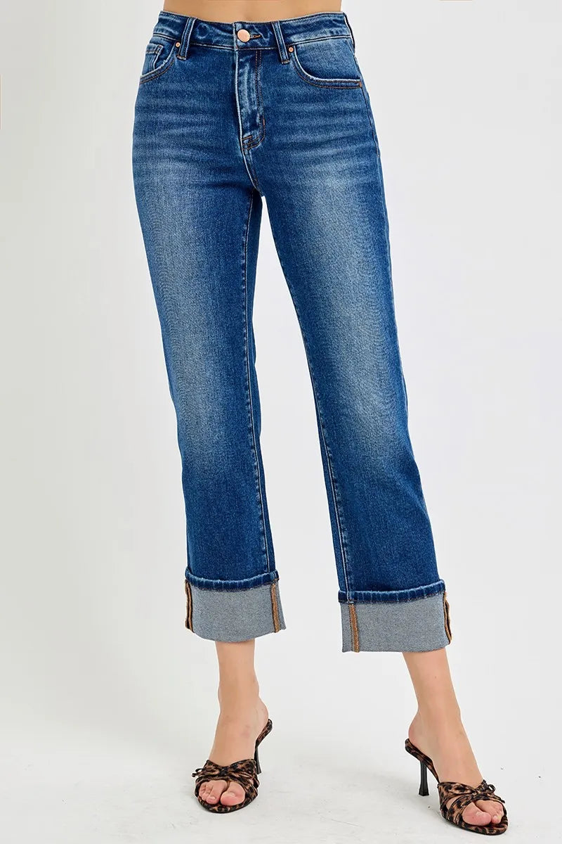 RISEN Full Size High Rise Ankle Straight Cuffed Jeans Plus Size - Sydney So Sweet