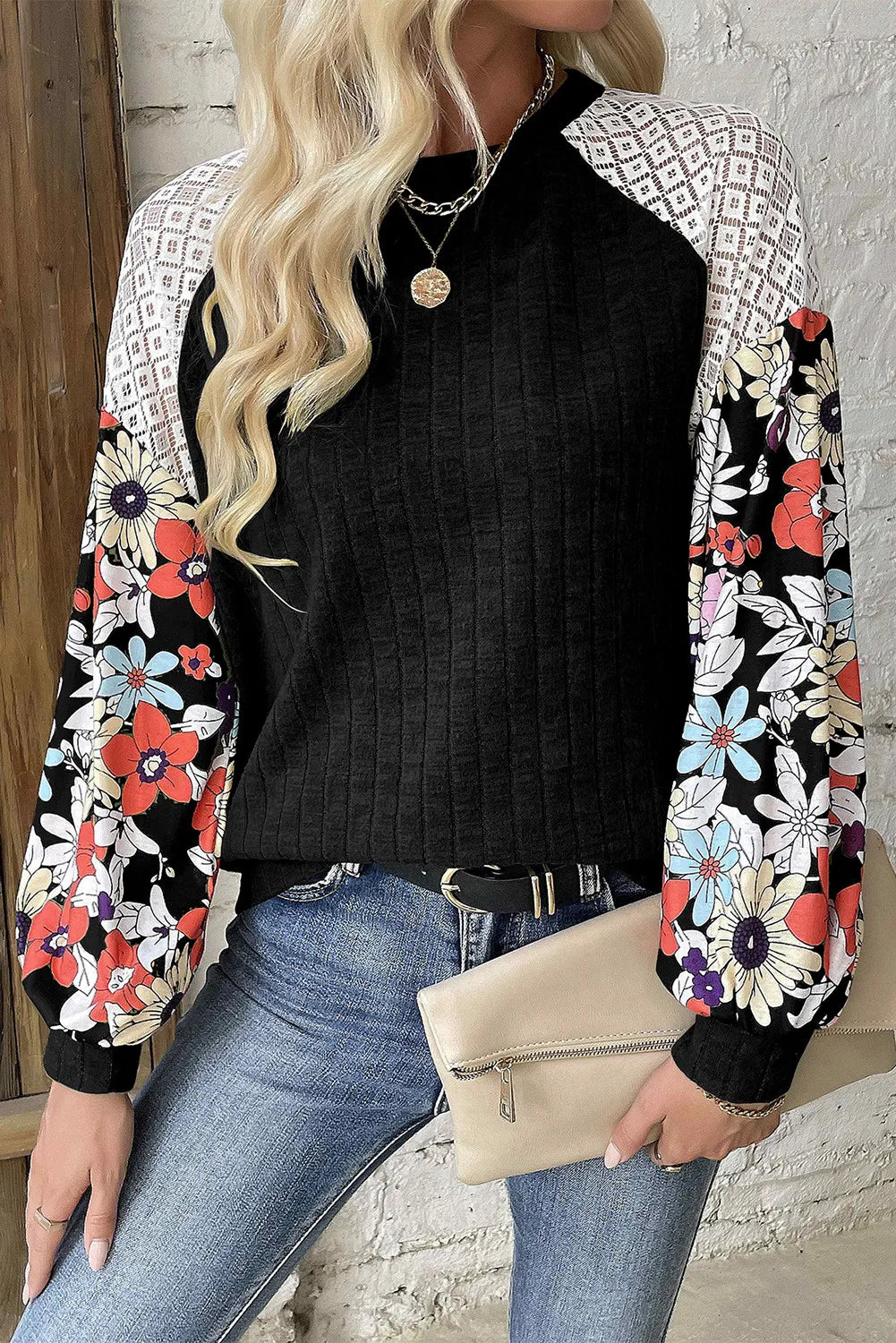 Printed Round Neck Long Sleeve Top - Sydney So Sweet