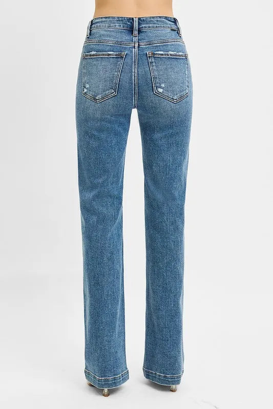 RISEN Full Size Distressed Detail Bootcut Jeans Plus Size - Sydney So Sweet