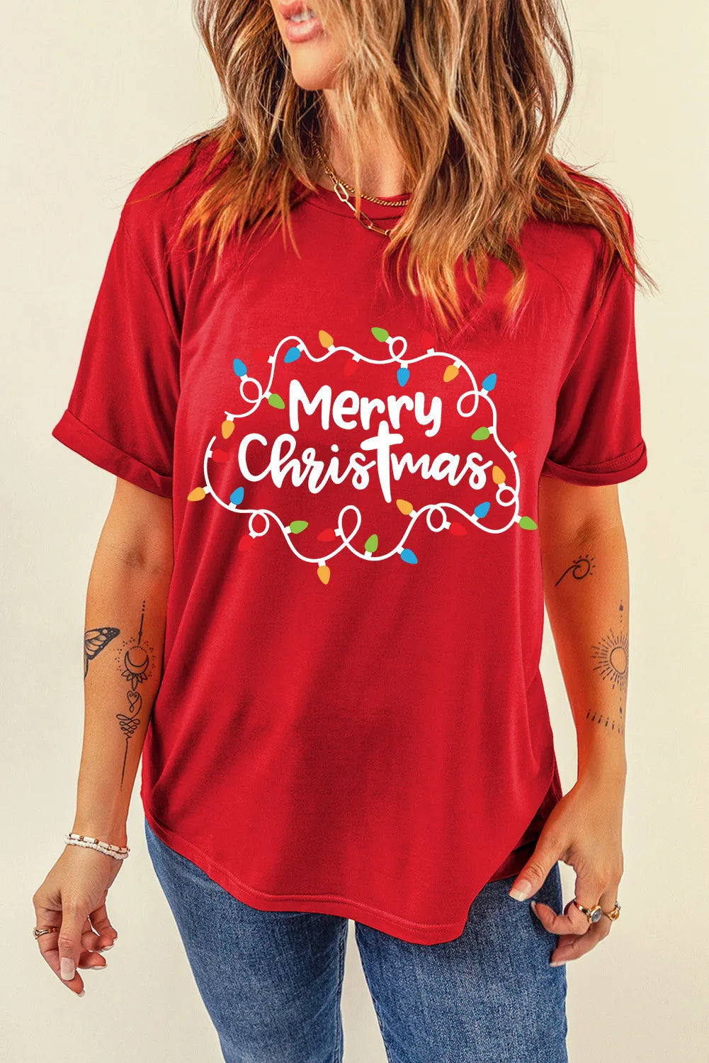 MERRY CHRISTMAS Round Neck Short Sleeve T-Shirt - Sydney So Sweet