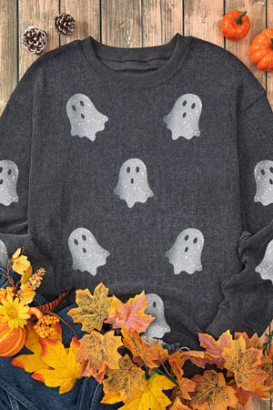 Glitter Ghost Round Neck Long Sleeve Sweatshirt - Sydney So Sweet