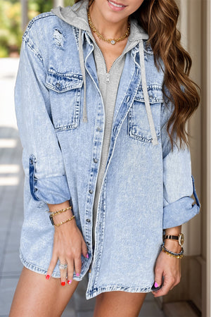 Distressed Button Up Long Sleeve Denim Jacket - Sydney So Sweet