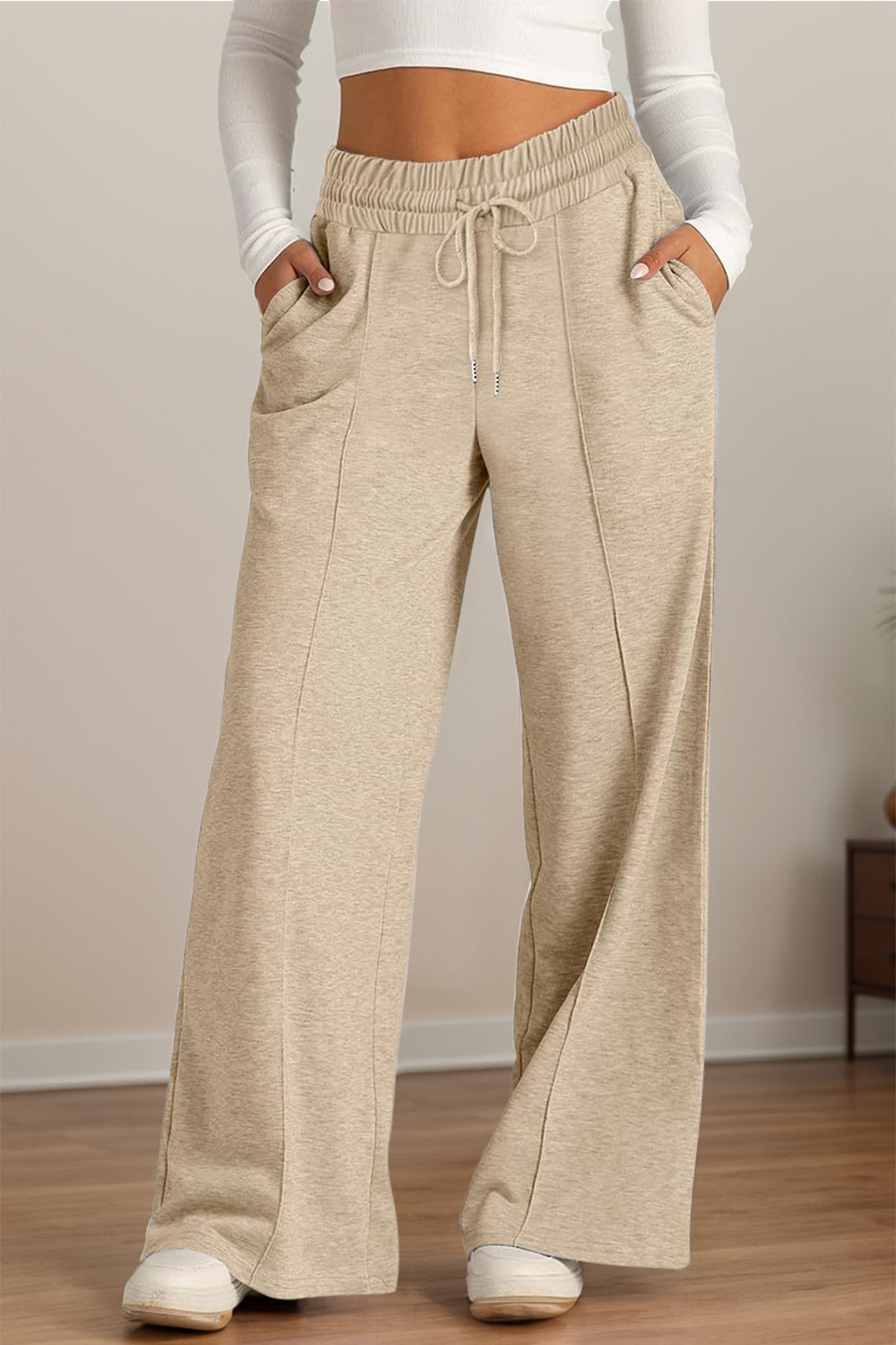 Drawstring Elastic Waist Wide Leg Pants - Sydney So Sweet