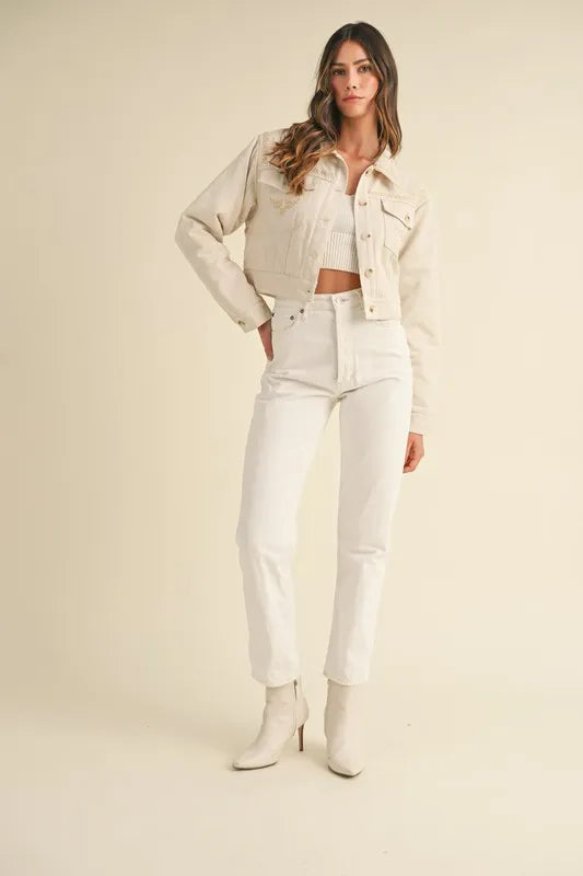 MABLE Embroidered Quilted Cropped Jacket - Sydney So Sweet
