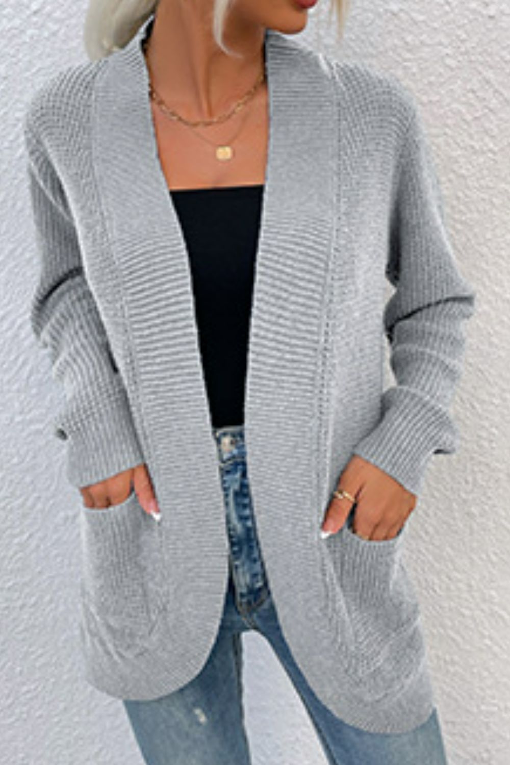 Open Front Rib-Knit Cardigan with Pockets - Sydney So Sweet