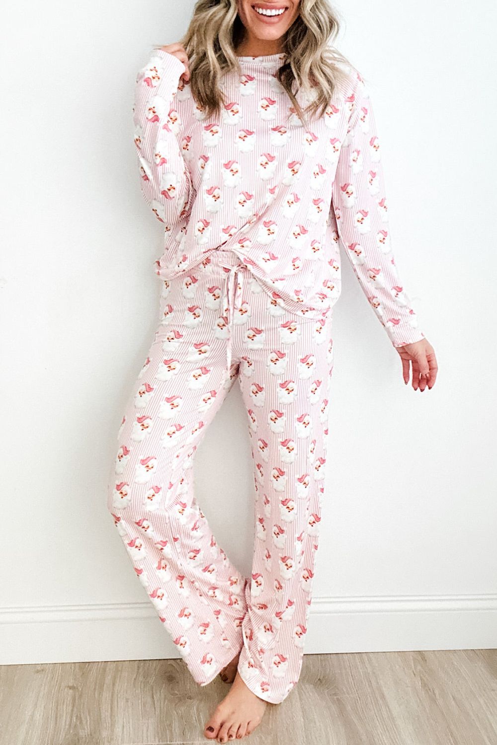 Santa Print Long Sleeve Top and Pants Lounge Set - Sydney So Sweet