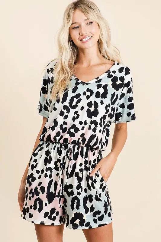 BiBi Gradation Leopard Soft Knit V-neck Romper - Sydney So Sweet