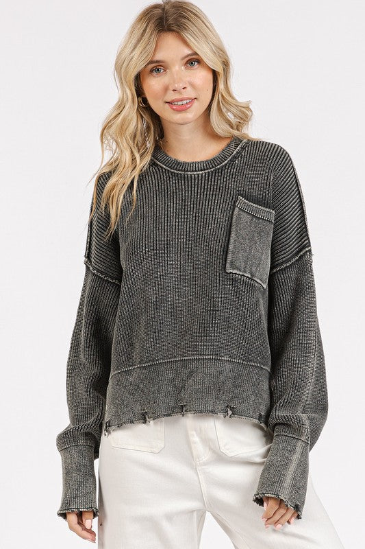 Mittoshop Distressed Hem Round Neck Dropped Shoulder Sweater - Sydney So Sweet