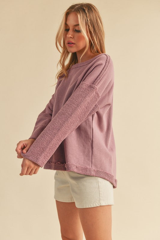 Aemi + Co Frayed Edge Round Neck Sweatshirt - Sydney So Sweet
