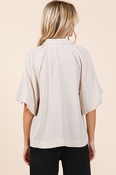 Mittoshop Airflow Short Bubble Sleeve Button Down Shirt - Sydney So Sweet