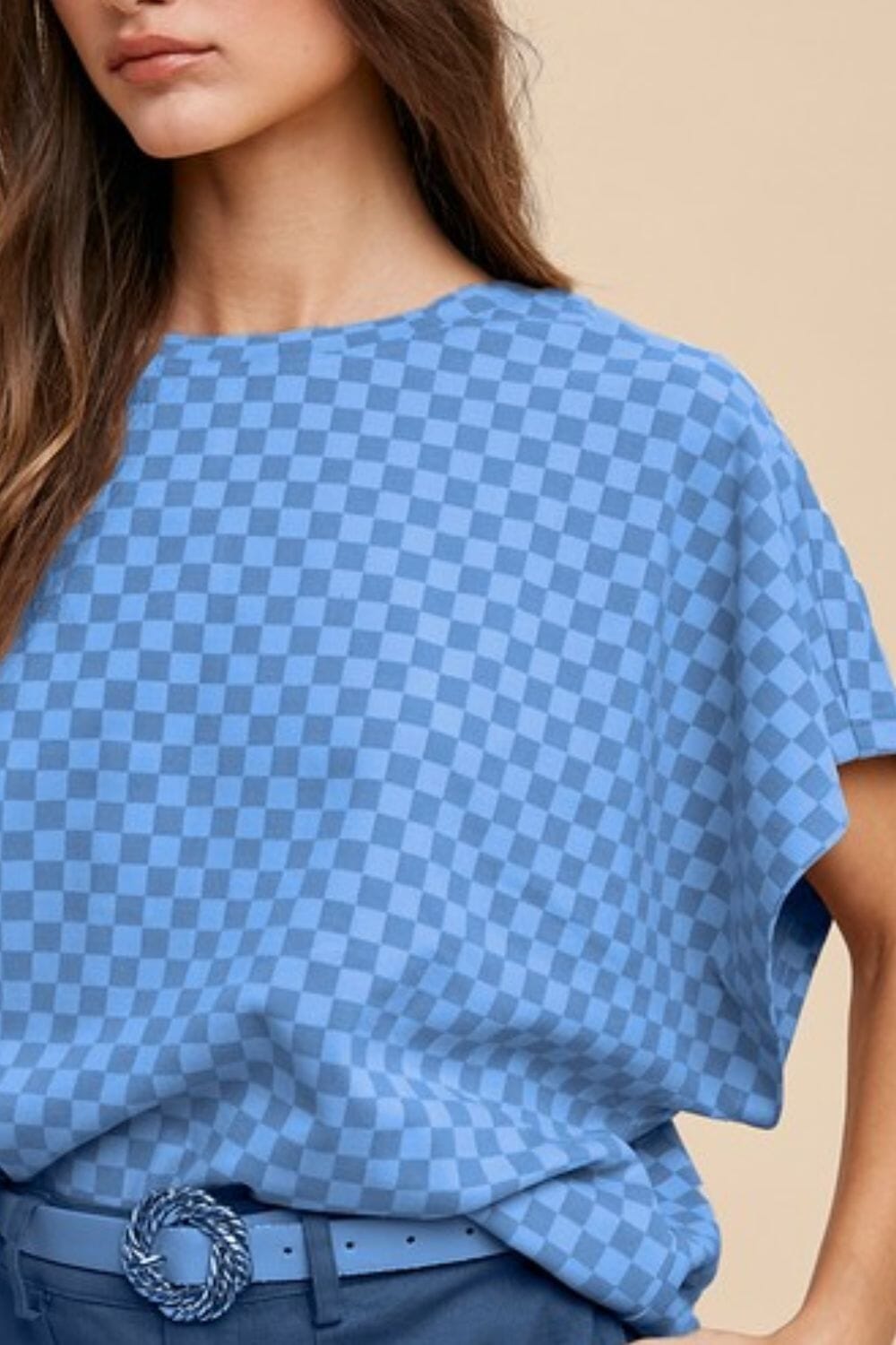 Annie Wear Checkered Round Neck Short Sleeve T-Shirt - Sydney So Sweet