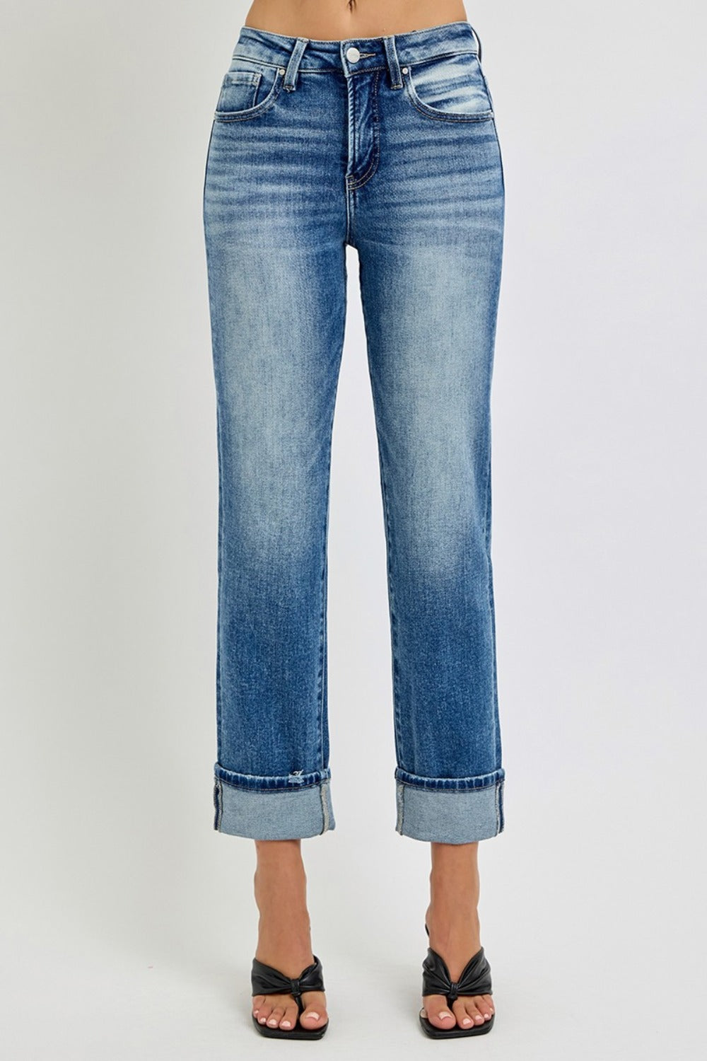 RISEN Full Size High Rise Crop Straight Roll Up Jeans - Sydney So Sweet