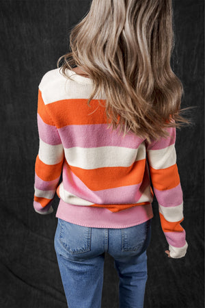 Color Block V-Neck Long Sleeve Sweater - Sydney So Sweet