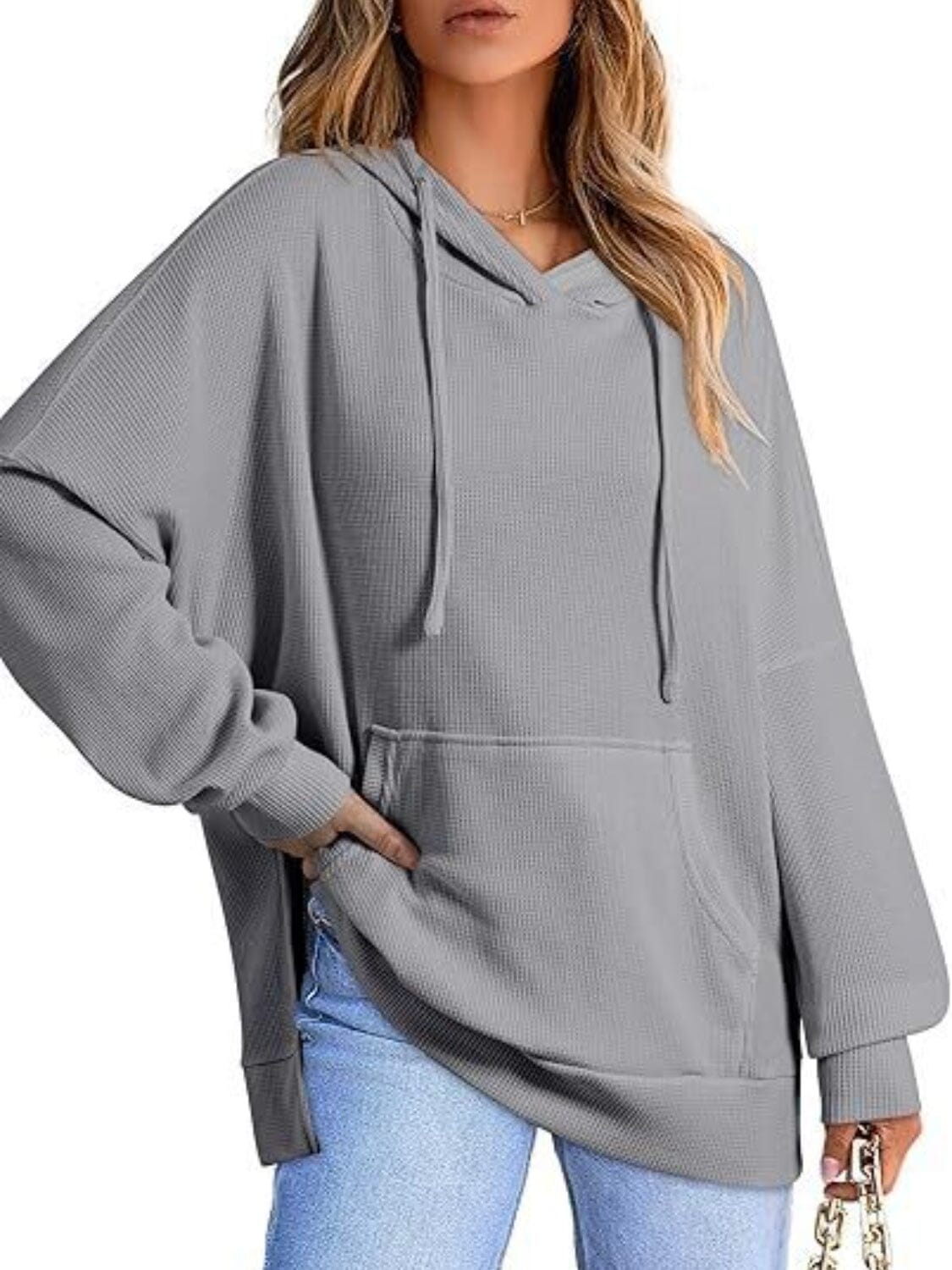 Drawstring Slit Long Sleeve Hoodie - Sydney So Sweet