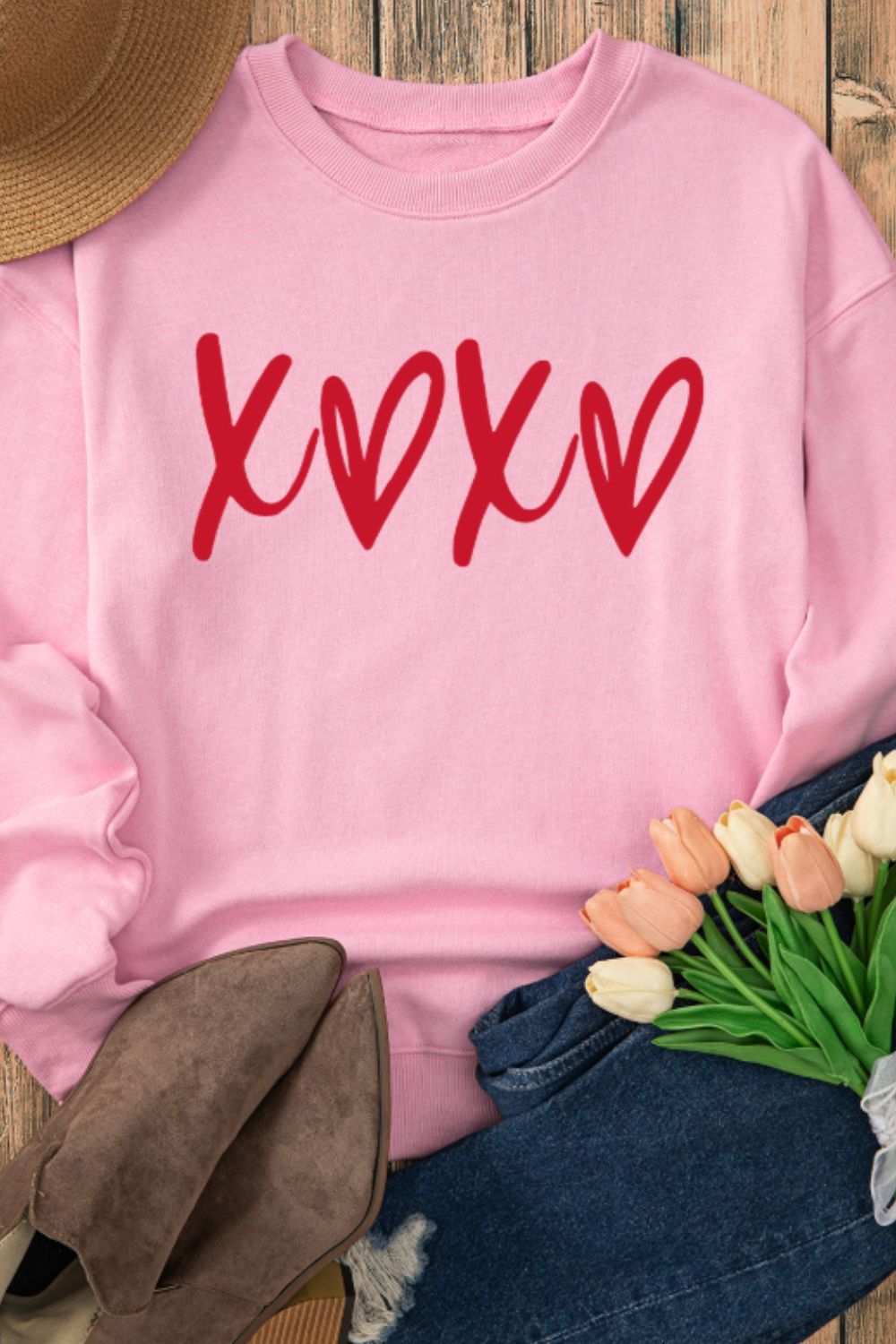 Valentine’s Day XOXO Round Neck Drop Shoulder Sweatshirt - Sydney So Sweet