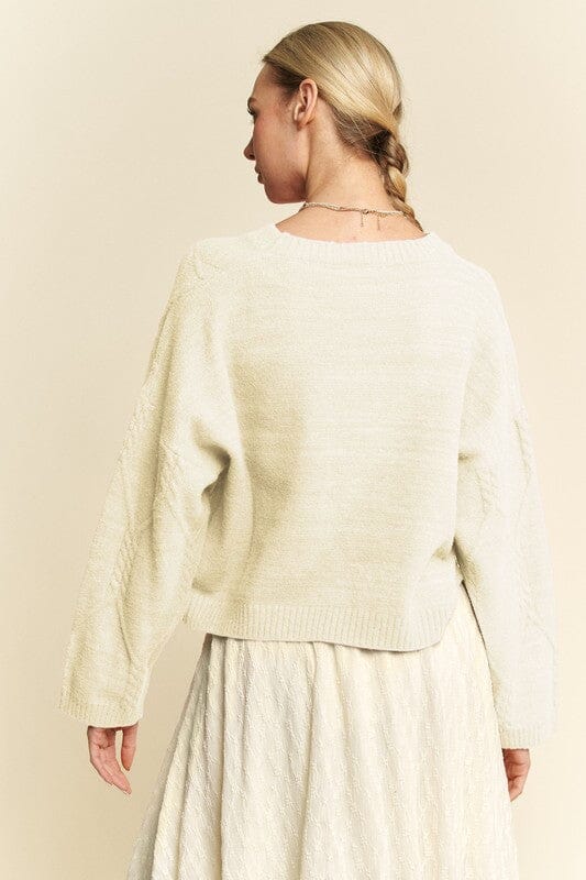 Davi & Dani Diamond Cable Pattern Drop Shoulder Sweater - Sydney So Sweet