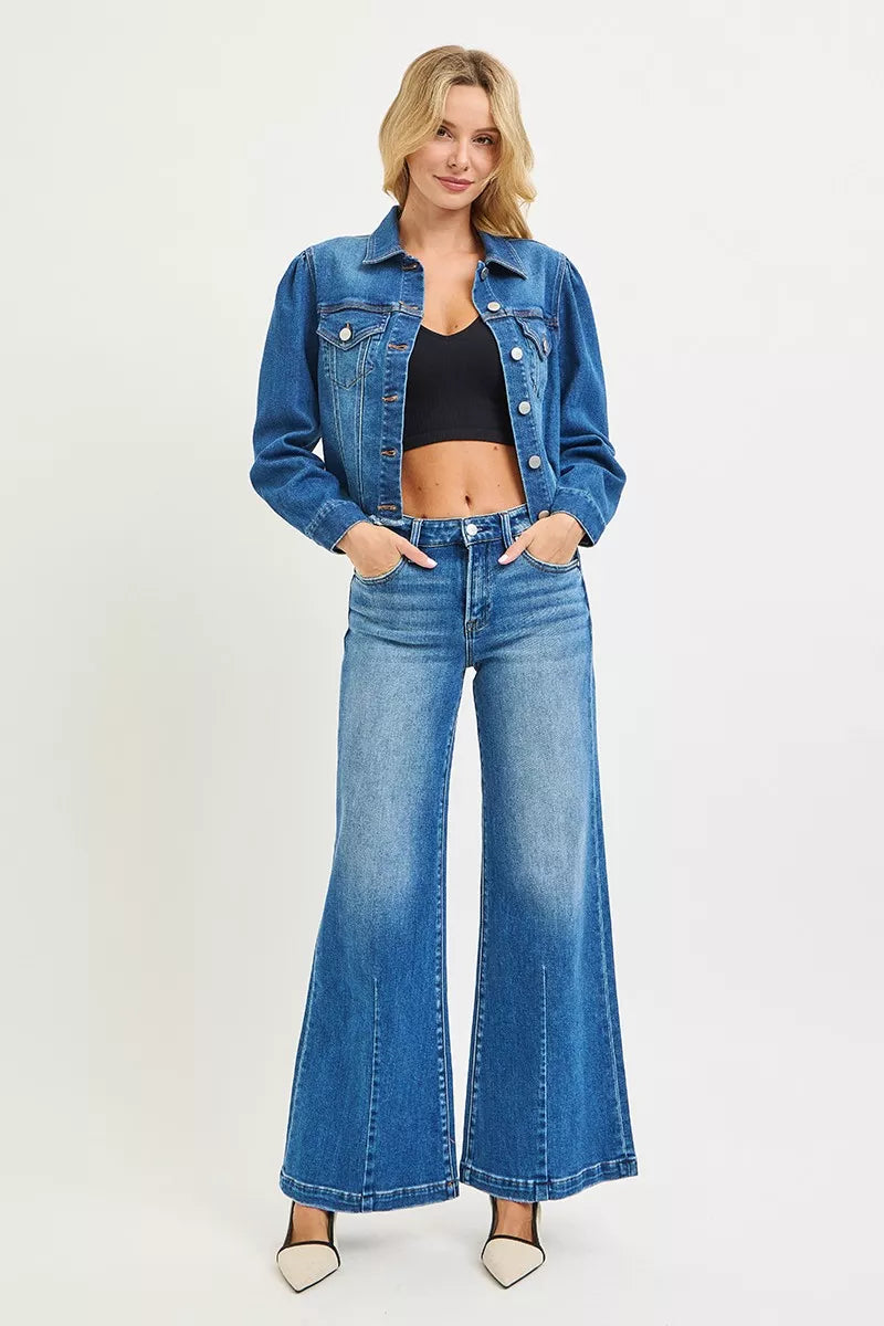 RISEN Full Size Mid Rise Wide Leg Jeans with Flared Look Plus Size - Sydney So Sweet