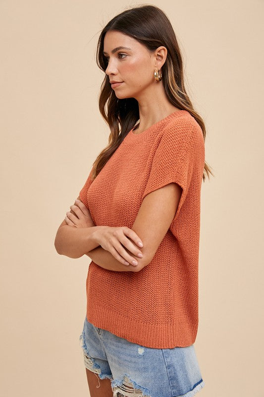 Annie Wear Round Neck Short Sleeve Sweater - Sydney So Sweet