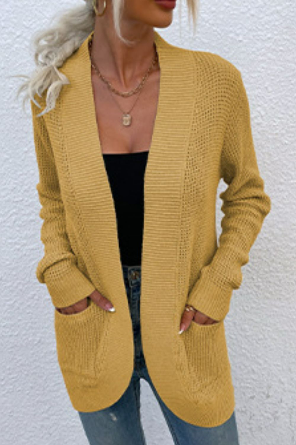 Open Front Rib-Knit Cardigan with Pockets - Sydney So Sweet