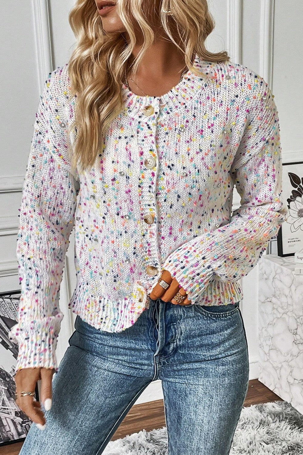 Confetti Button Up Long Sleeve Cardigan - Sydney So Sweet