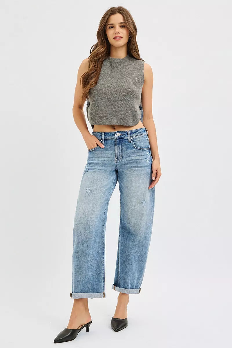 RISEN Full Size Slouchy Ankle Length Barrel Jeans with Cuffs Plus Size - Sydney So Sweet