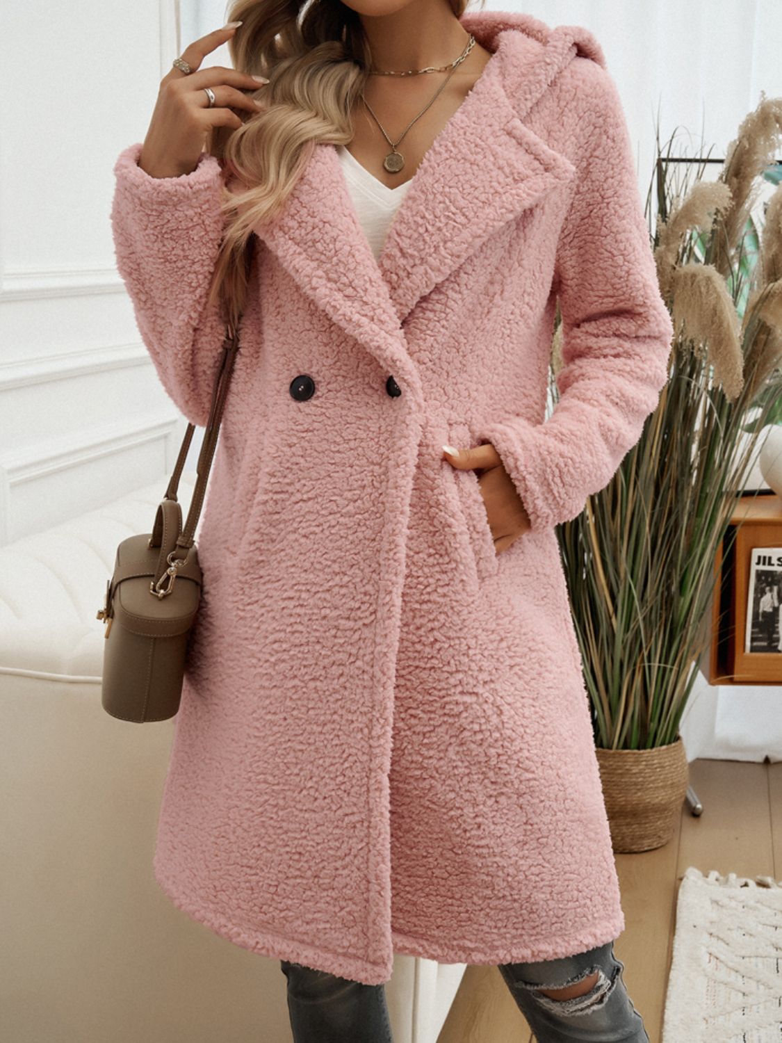 Devine Pocketed Long Sleeve Hooded Teddy Coat - Sydney So Sweet