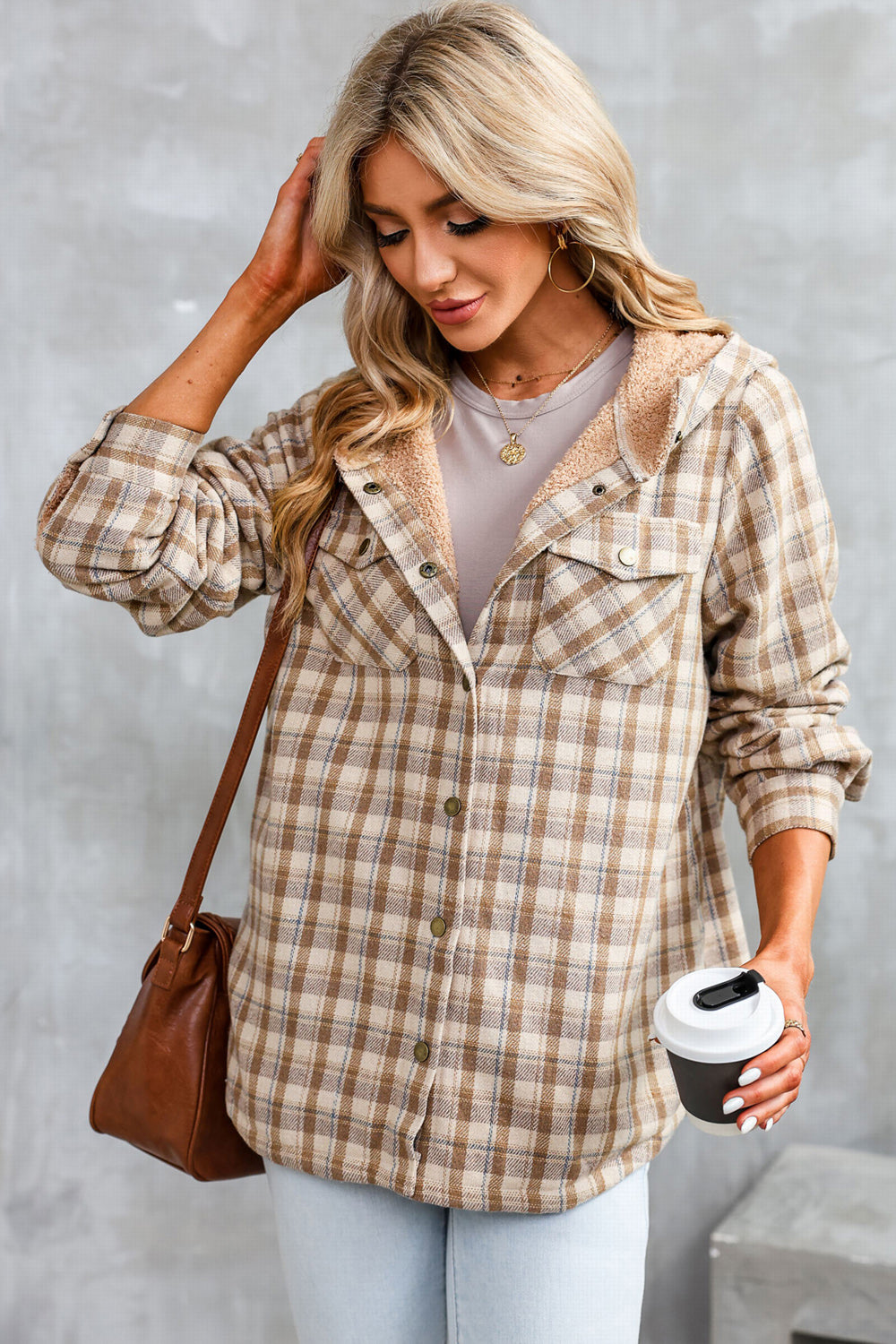 Plaid Snap Down Hooded Jacket - Sydney So Sweet