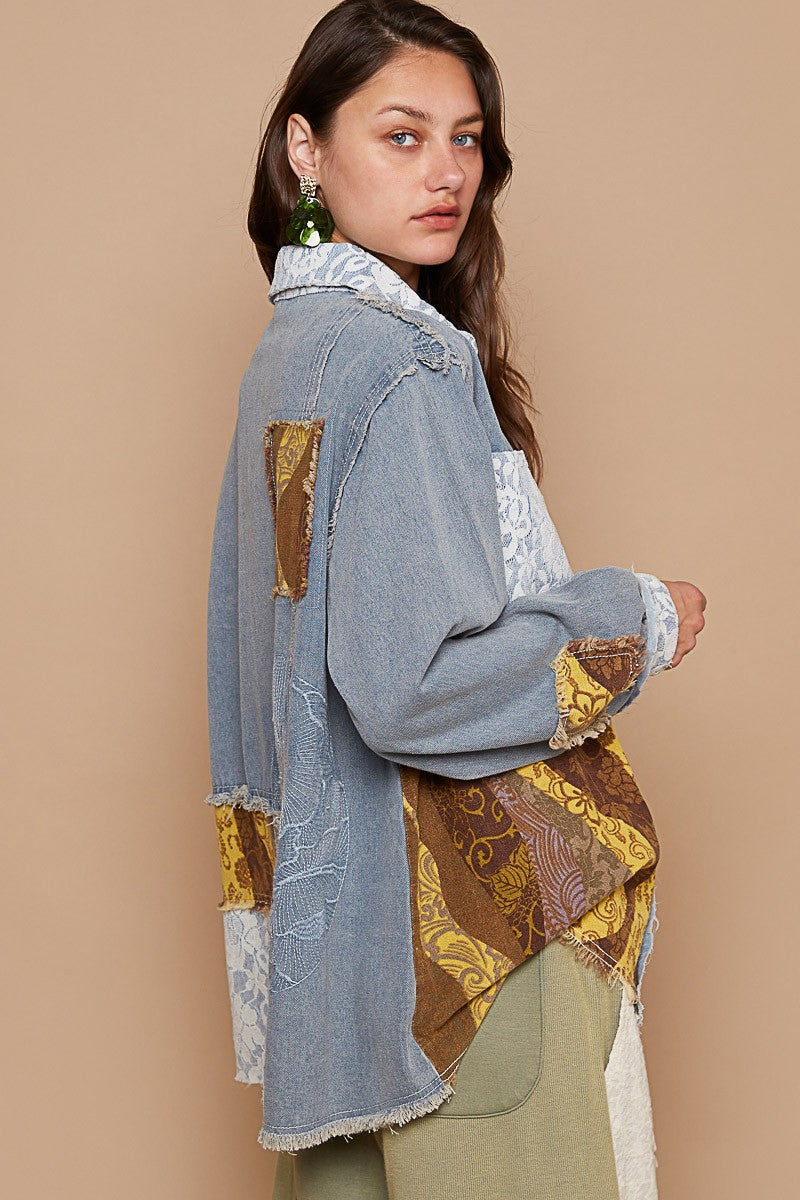 POL Raw Hem Twill Contrast Button Up Shacket - Sydney So Sweet