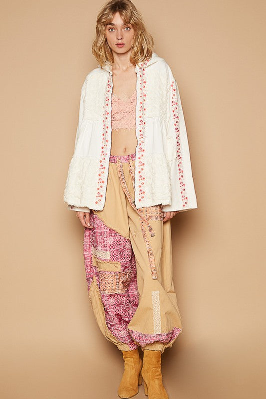 POL Embroidered Lace Patch Zip Up Hooded Jacket - Sydney So Sweet