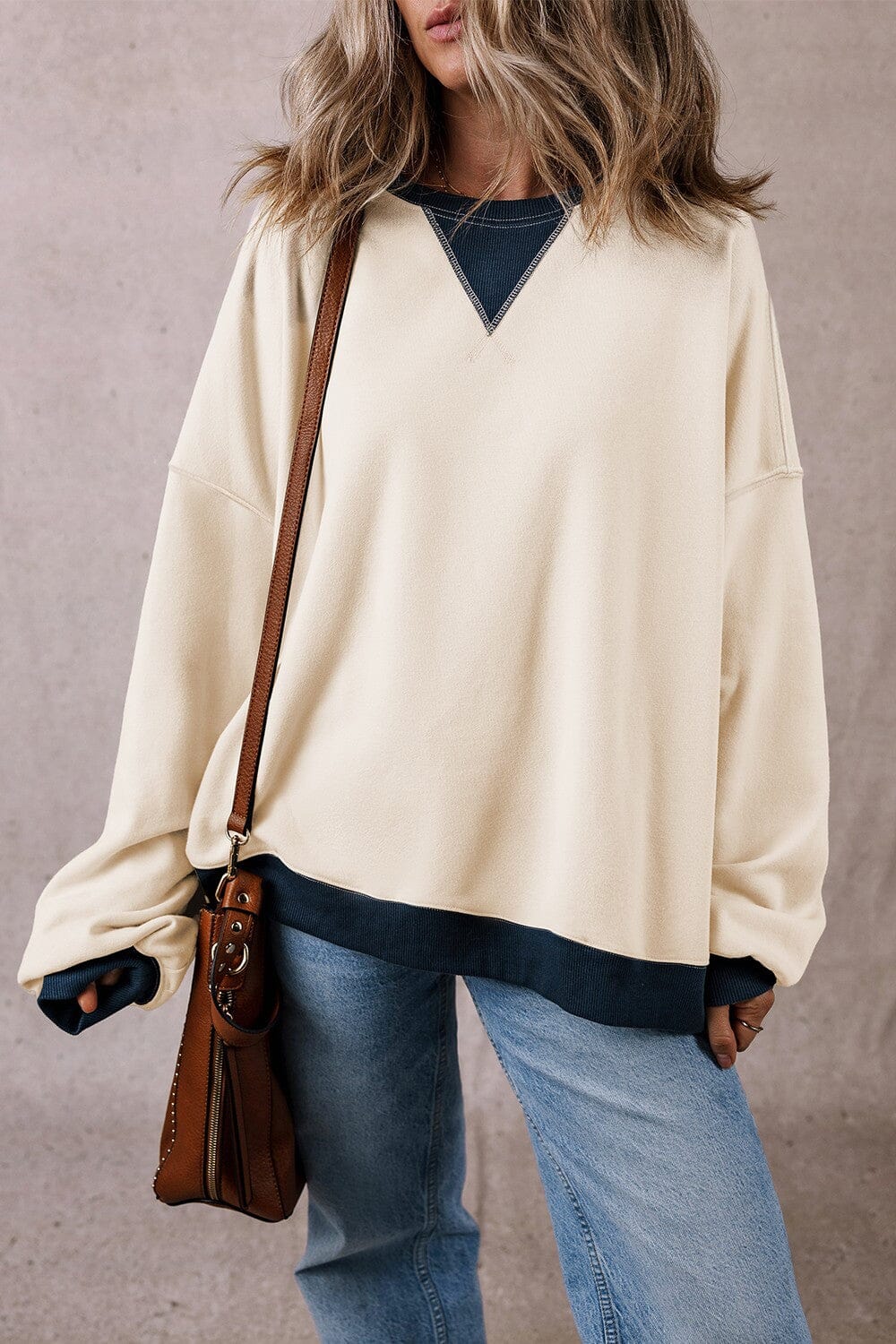 Contrast Round Neck Long Sleeve Sweatshirt - Sydney So Sweet