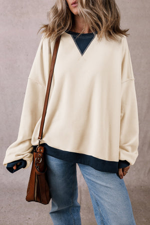 Contrast Round Neck Long Sleeve Sweatshirt - Sydney So Sweet