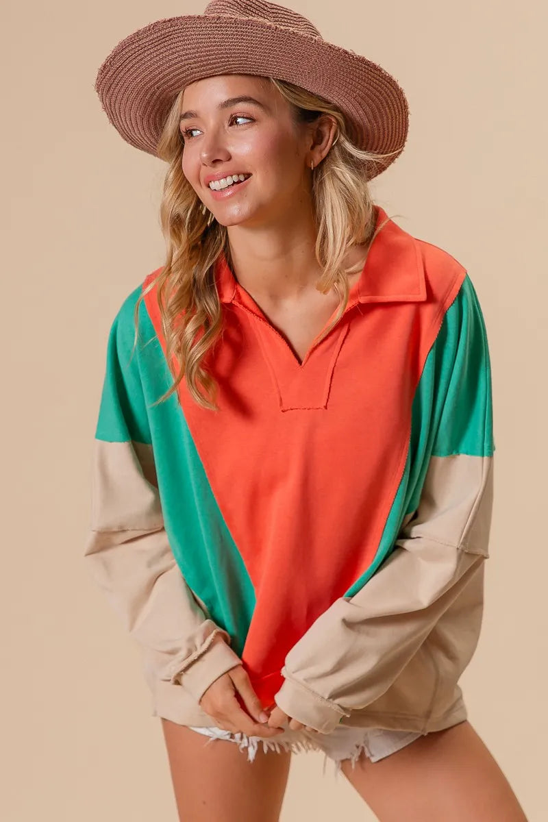 BiBi Colorblock Exposed Seam French Terry Sweatshirt - Sydney So Sweet