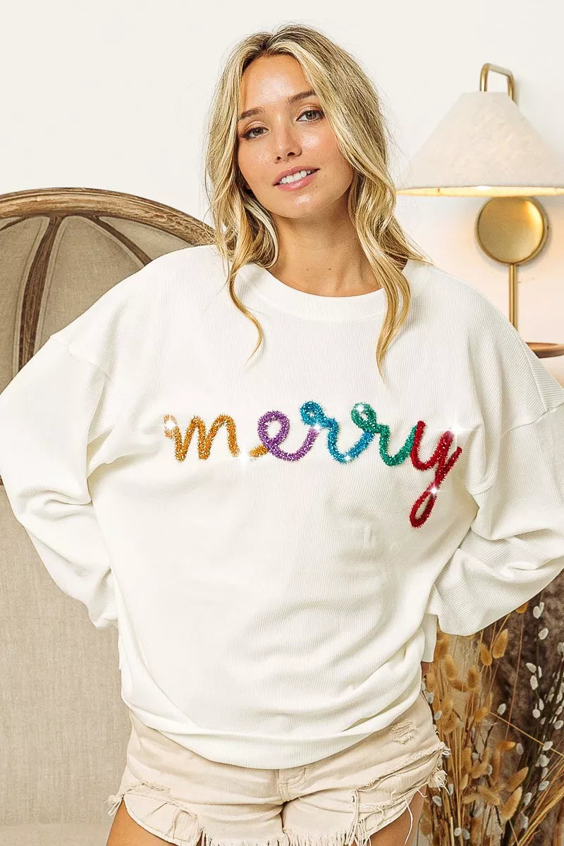 BiBi Merry Tinsel Lettering Drop Shoulder Sweatshirt - Sydney So Sweet
