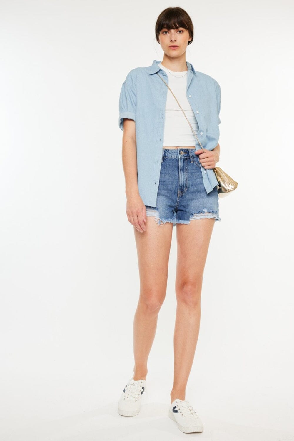 Kancan Distressed Raw Hem High Waist Denim Shorts - Sydney So Sweet