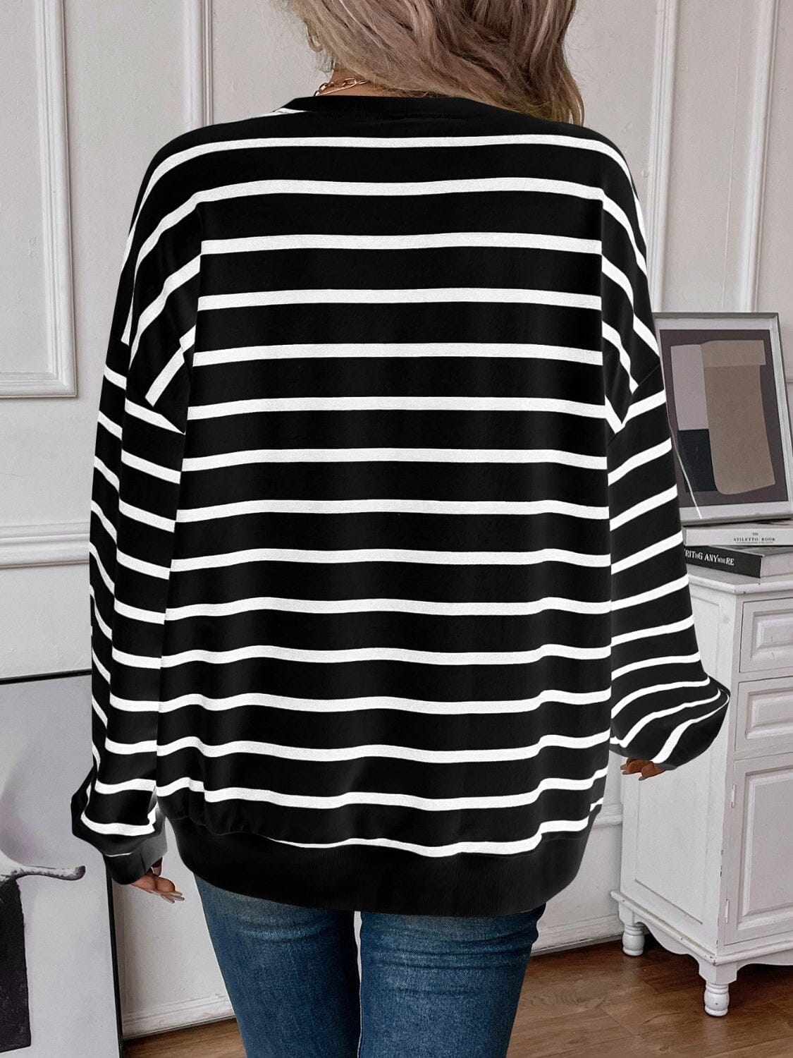 Striped Round Neck Long Sleeve Sweatshirt - Sydney So Sweet