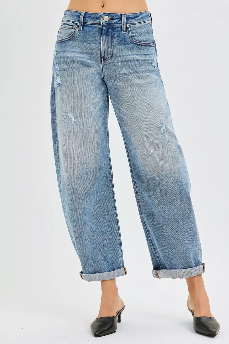 RISEN Full Size Slouchy Ankle Length Barrel Jeans with Cuffs Plus Size - Sydney So Sweet