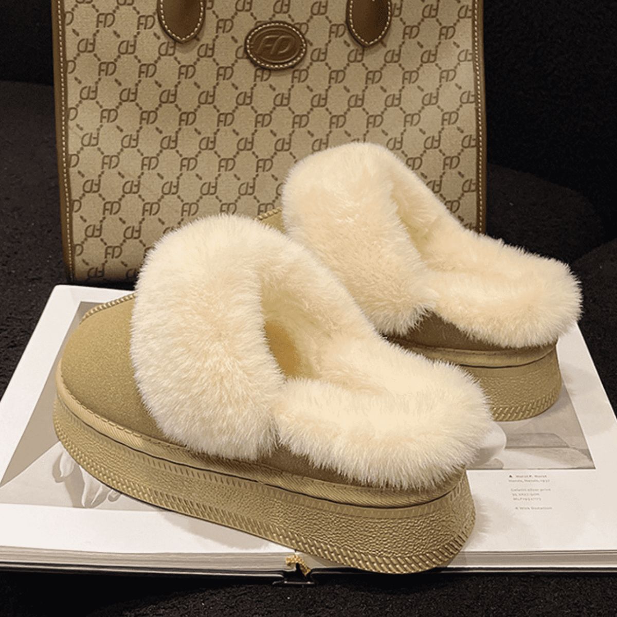 Suede Faux Fur Round Toe Platform Slippers - Sydney So Sweet