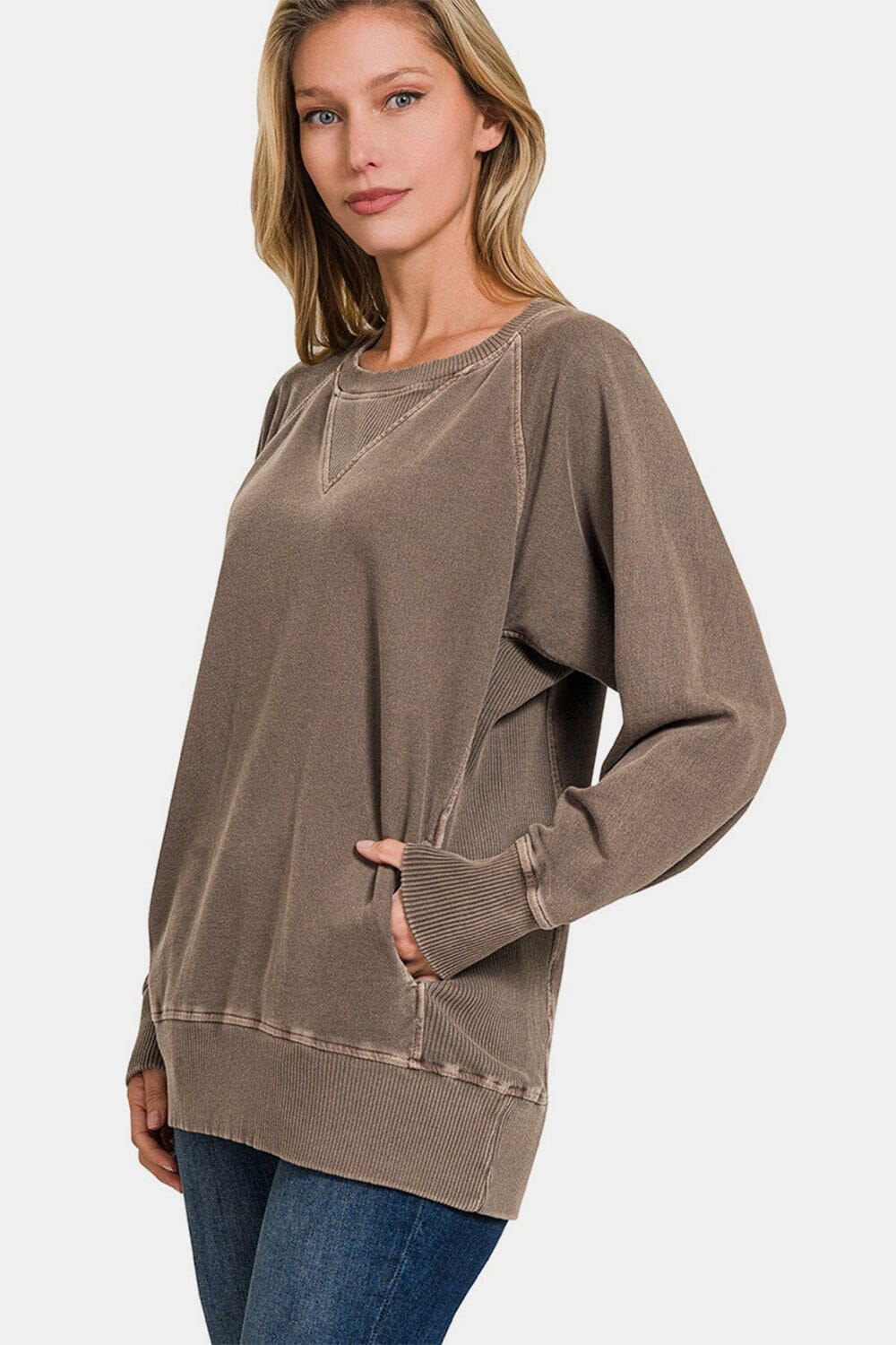 Zenana Round Neck Long Sleeve Sweatshirt - Sydney So Sweet